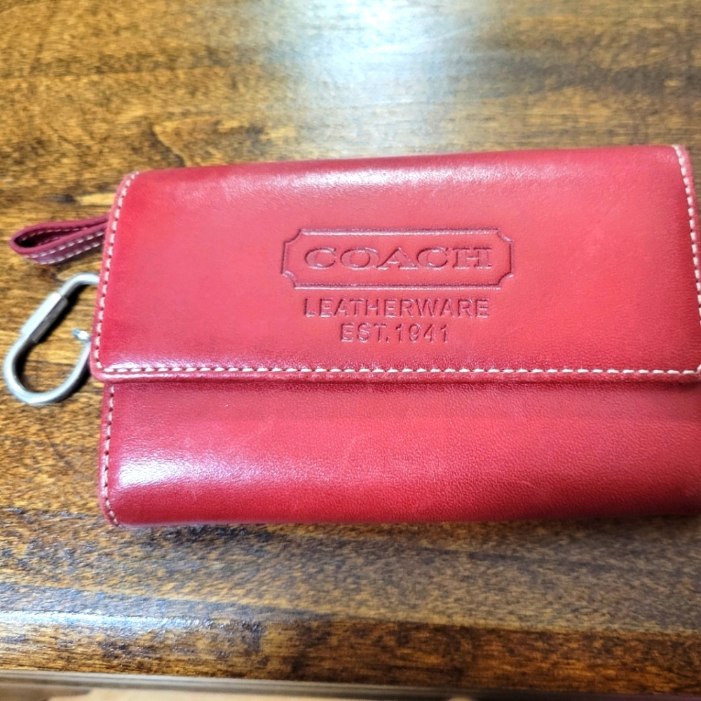Red Leather Coach Coin Purse Wallet